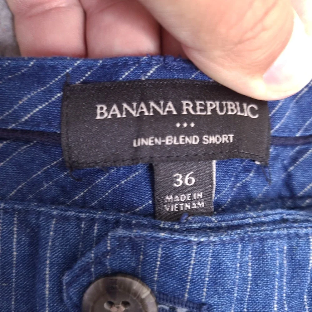 Banana Republic Shorts Mens 37‎ Blue Linen Blend Striped Chino Preppy
